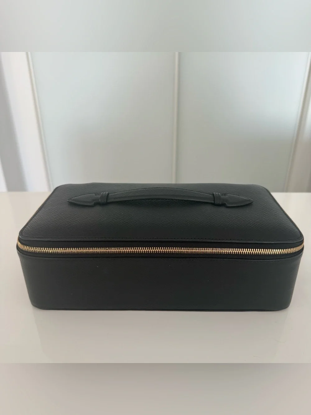 SMYTHSON Black Pebbled Leather Jewelry Case - Gold Hardware - 10.6” x 5.5” x 3”